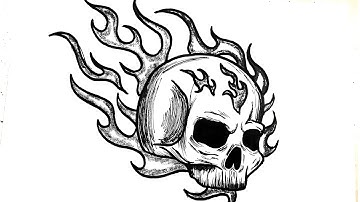 How To Draw A Skull On Fire With Flames | Skull tattoo drawing
