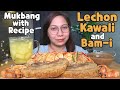 LECHON KAWALI + PANCIT BAM-I | Mukbang Philippines | Collab w/ @Rick Rock Foodie