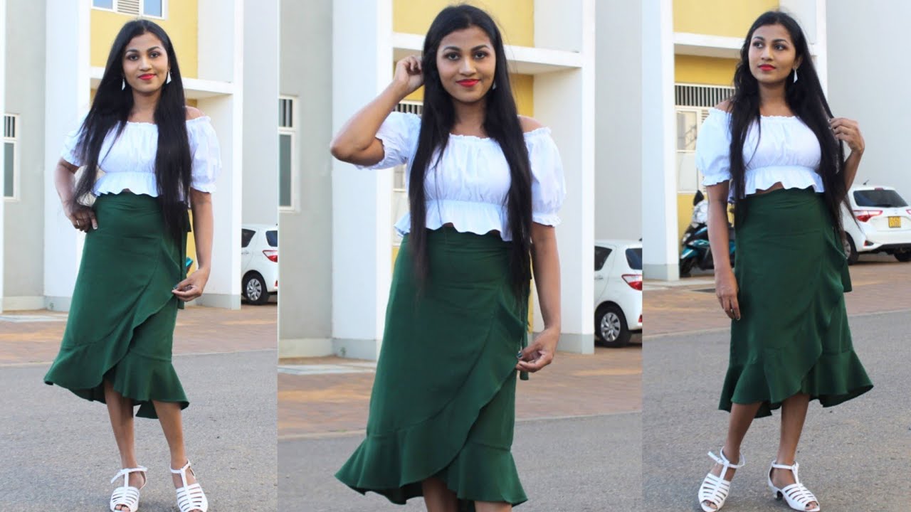 ruffle wrap skirt එකක් මහමු. How to sew a ruffle wrap skirt.