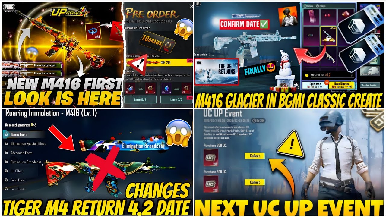 🔴NEXT PRE ORDER IS HERE 4.2😍| M416 GLACIER🥶RETURN IN BGMI | NEXT UC UP EVENT BGMI🔥|TIGER M416 RETURN