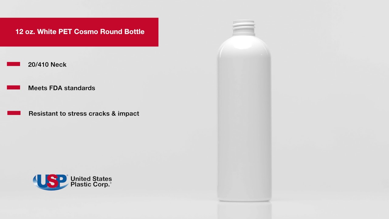 12oz WHITE PET COSMO ROUND BOTTLE | U.S. Plastic Corporation®