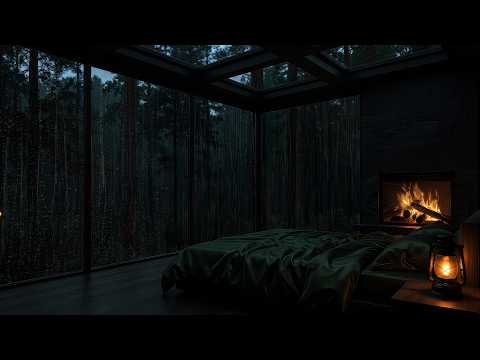 Warm Forest Fireplace with Soft Rain Sounds for Deep Sleep (No Ads) 🌧 Relaxing Rain Ambience