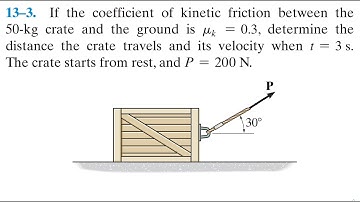 Dynamics 13-3| If the coefficient of kinetic friction between the 50-kg crate and the ground is...