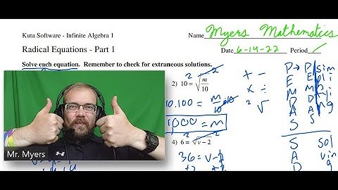 Radical Equations (Part 1)- Algebra 1 Kuta Worksheet Series