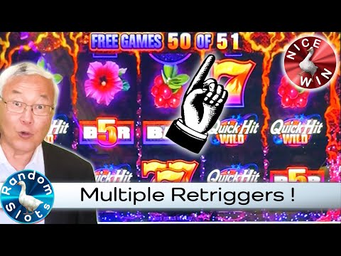 Quick Hit Volcano Slot Machine Multiple Retrigger Big Win Bonus