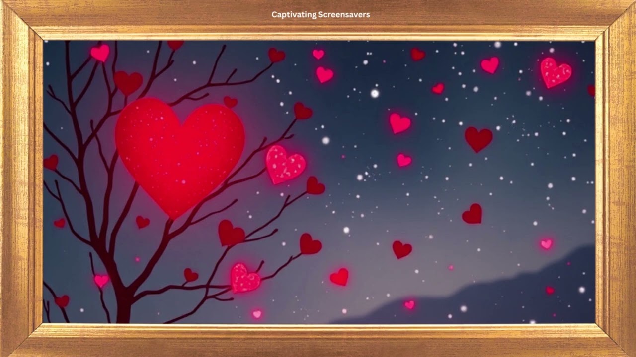 Tree with Red Hearts | Gold Frame | Valentine's Day TV Art Loop | No Sound