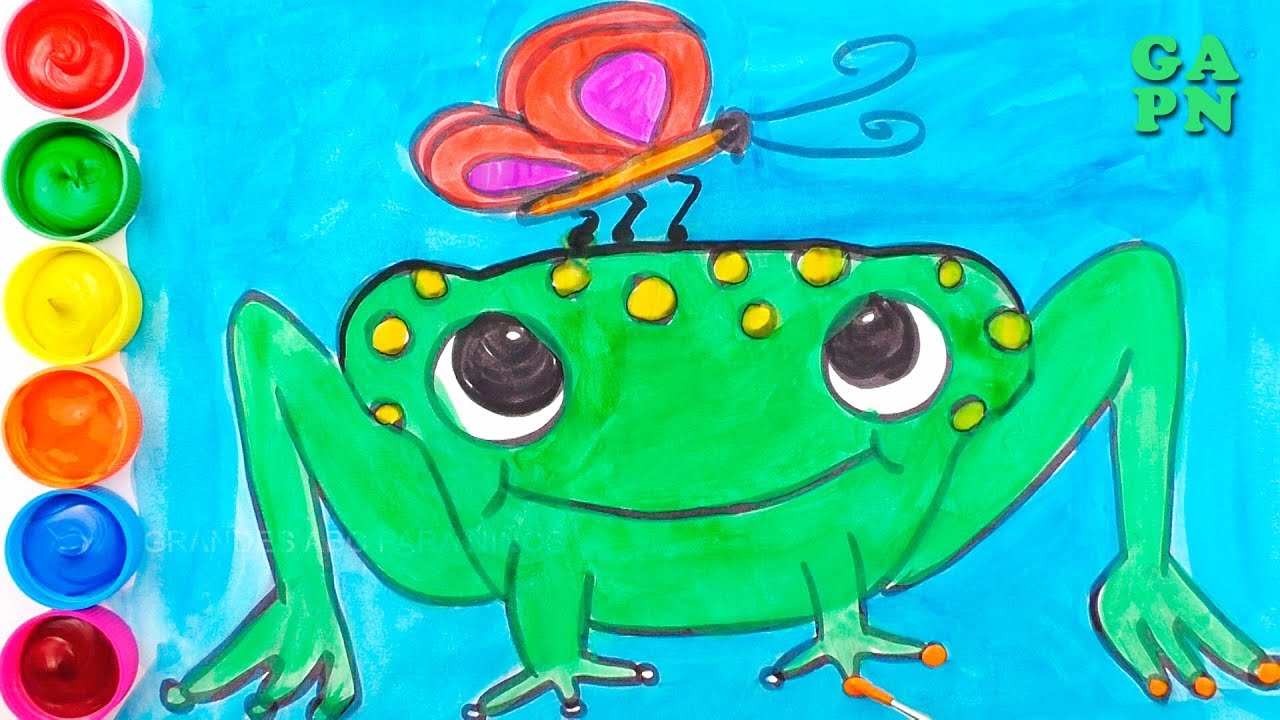 Cómo Dibujar Rana Para Niños Aprender Los Colores Con Pintura De Acuarela Colorear Para Bebés
