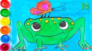 Cómo dibujar rana para niños | Aprender los colores con pintura de acuarela | Colorear para bebés