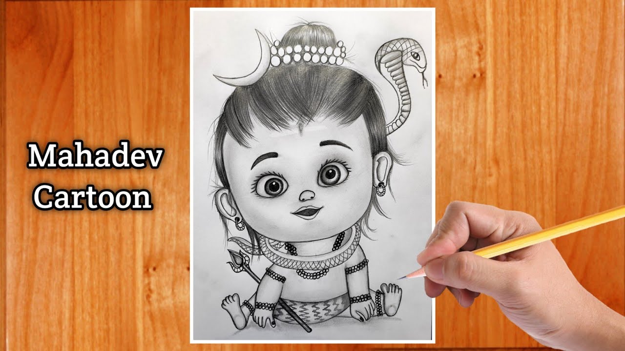 Cute Baby Mahadev Drawing Easy | Step By Step | Mahadev Cartoon ...