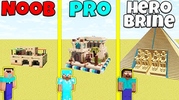 Minecraft Battle: NOOB vs PRO vs HEROBRINE: SAND BASE BUILD CHALLENGE / Animation