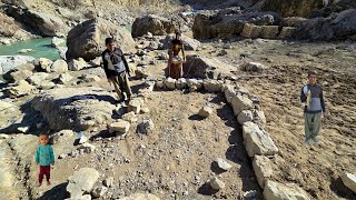 Single Nomadic Woman in the Zagros Mountains | Building a Stone Shelter by a Wild River \u0026 Fishing