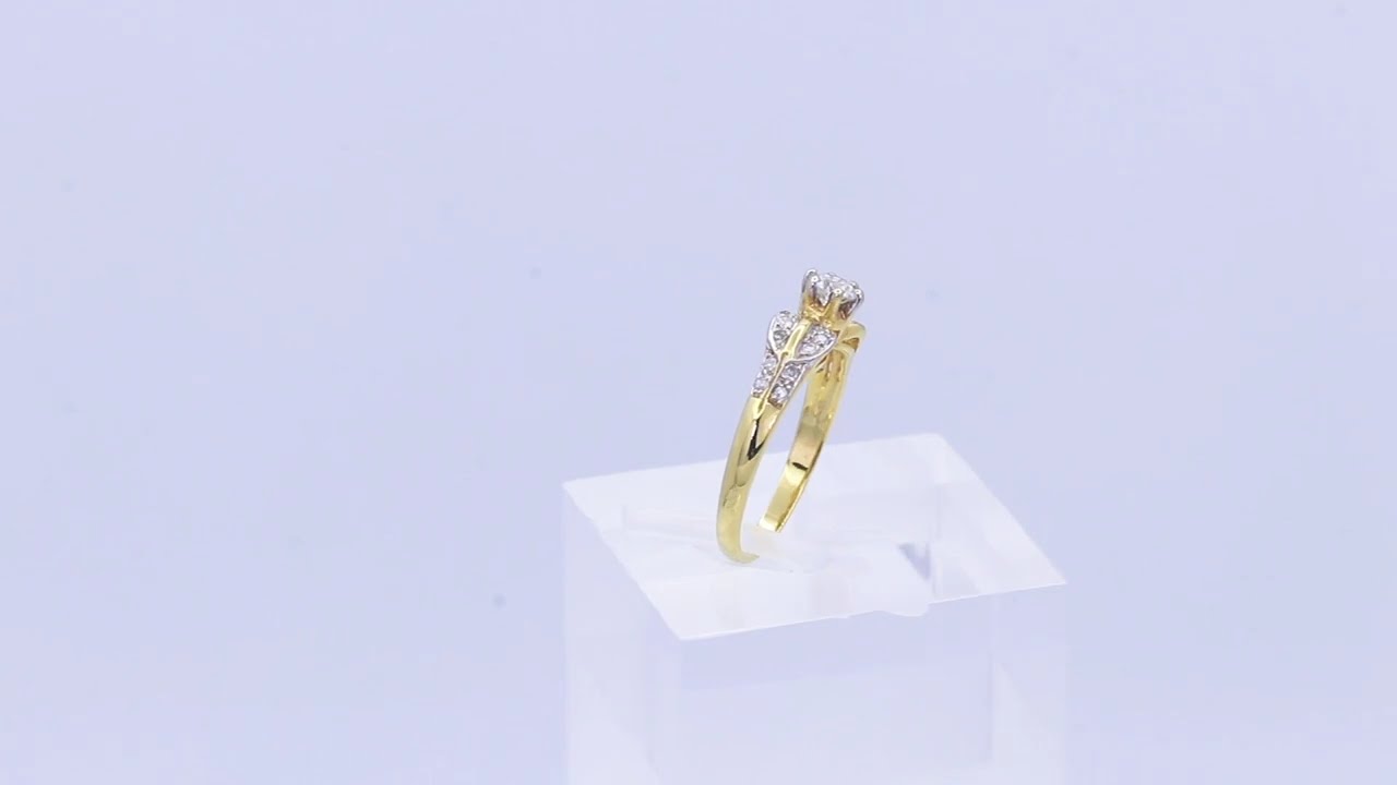 Solitaire & Side Cuff 18K Yellow Gold Diamond Pave Set Ring