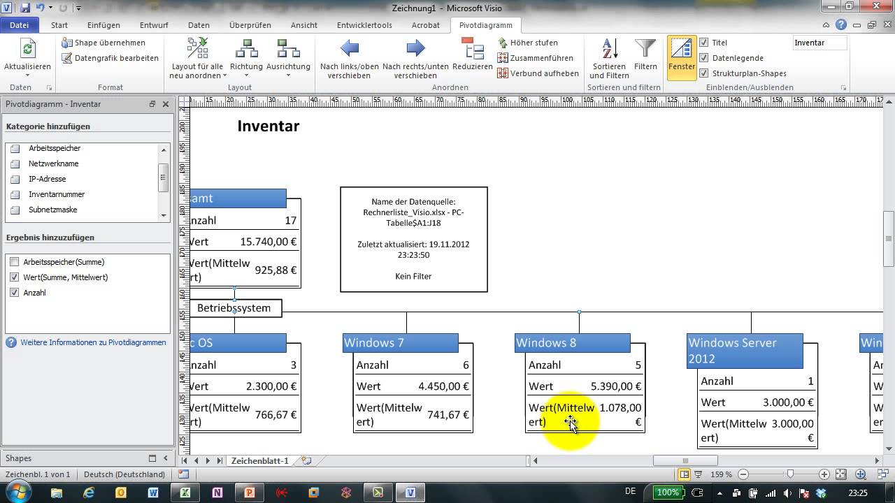 Visio 7 Excel Tabellen Mit Datengrafiken Visualisieren Youtube