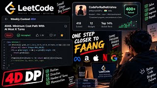 Leetcode 4046 minimum cost path with at most k turns #leetcode #dsa