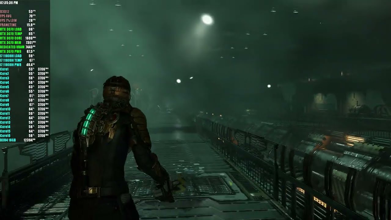 RTX 3070 Laptop | 11800H |  Dead Space Remake 1440p Ultra Settings Ray Tracing DLSS Quality