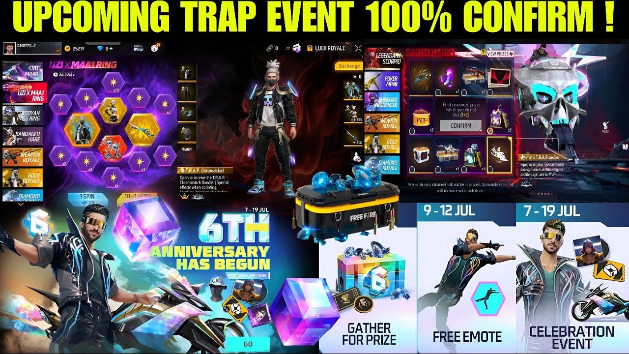 TRAP HIPHOP EVENT FREE FIRE | TRAP EVENT FREE REWARDS | 6TH ANNIVERSARY FREE FIRE | TRAP RING EVENT