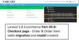 Laravel 5.8 Ecommerce Part-39-B: Checkout page - Order & Order Item table  and model created
