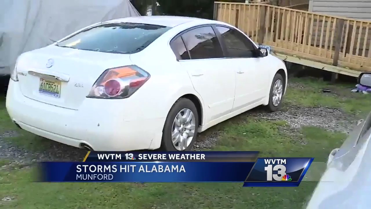 Hail shatters car glass in Munford, Alabama