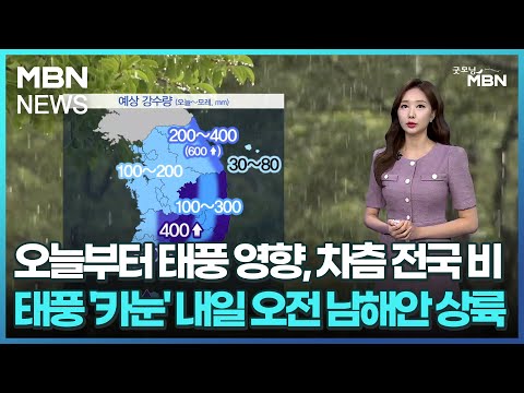[날씨]오늘부터 태풍 영향, 차츰 전국 비…태풍 '카눈' 내일 오전 남해안 상륙 [굿모닝 MBN]