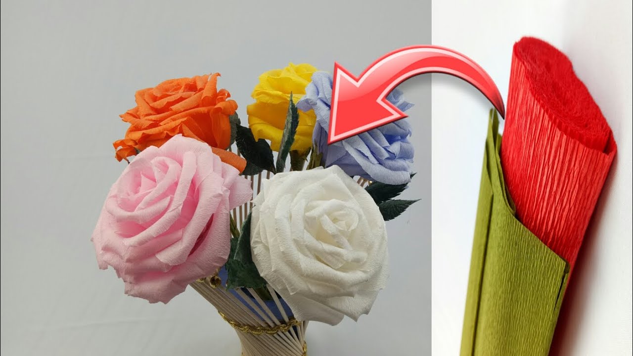 طريقة صنع ورد من ورق الكريب