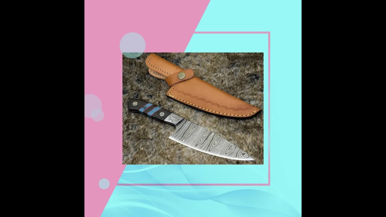 Solstice Damascus Chef Knife with Exotic Wenge Wood & Turquoise Handle