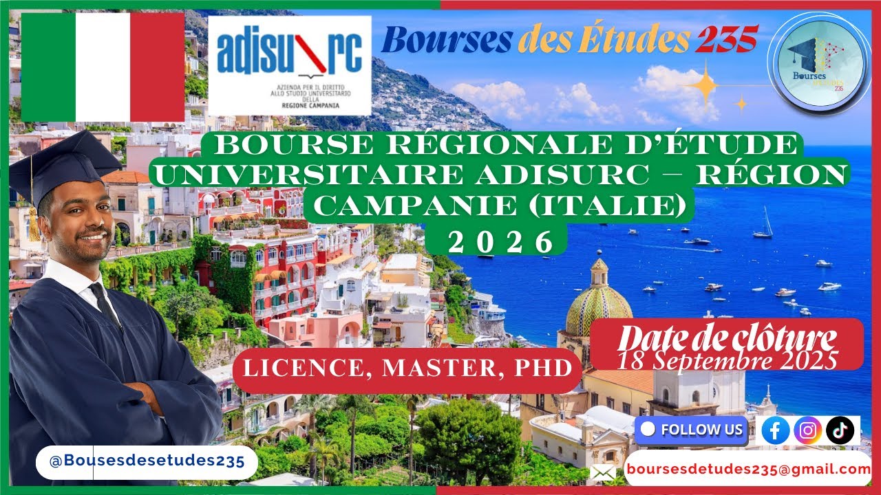 Bourse régionale d’étude universitaire ADISURC – Région Campanie (Italie), 2025-2026