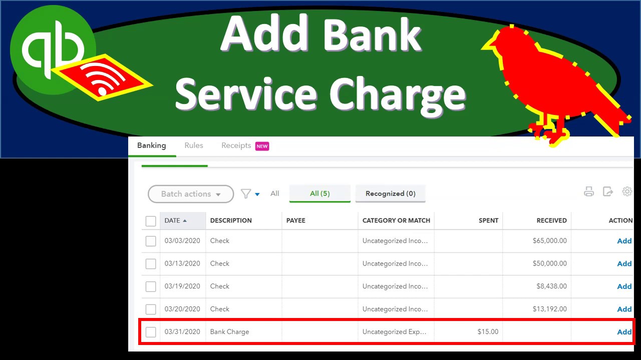 Add Bank Service Charge 395 QuickBooks Online 2020 YouTube