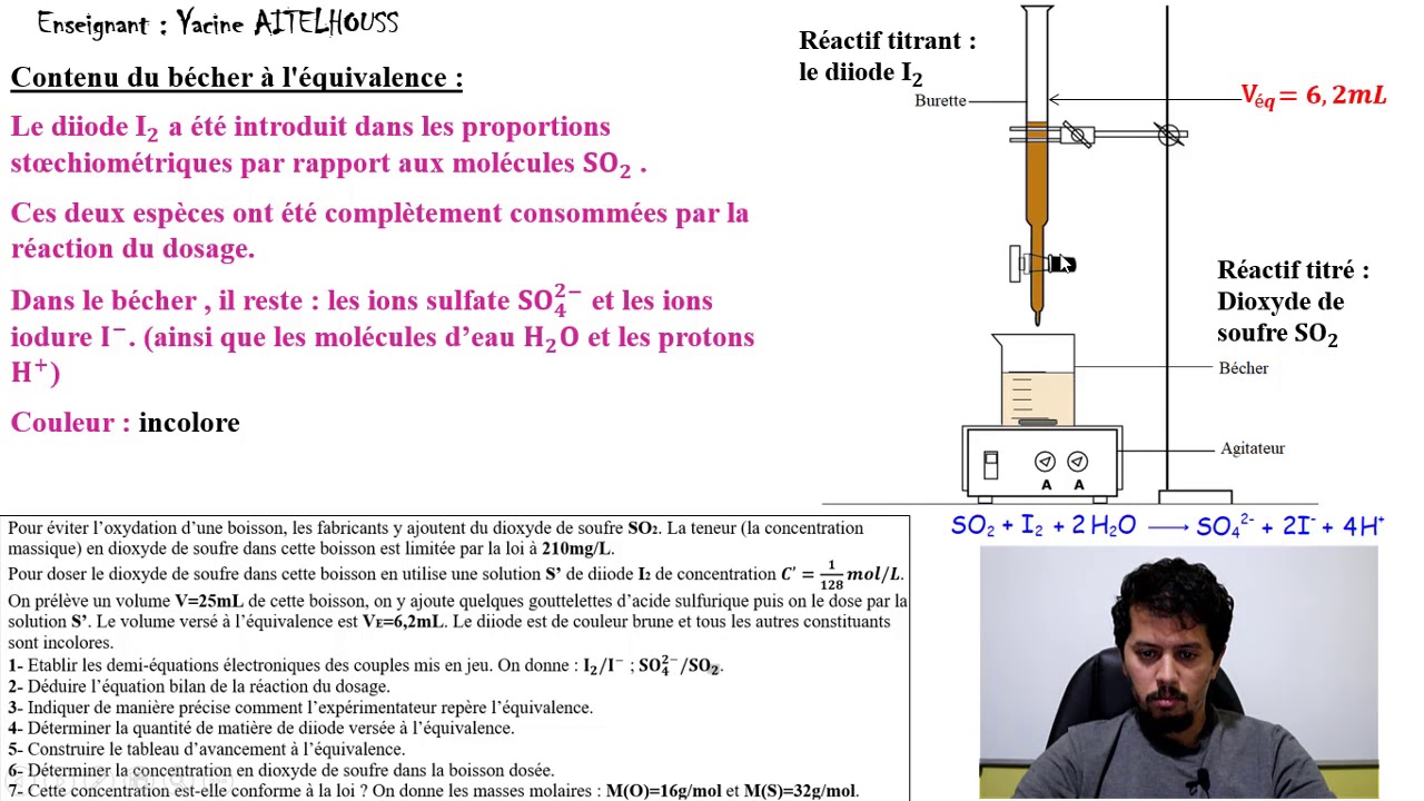 Exercice sur le dosage du dioxyde de soufre par le diiode + correction (1bac BIOF)