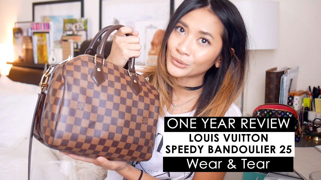 ONE YEAR WEAR & TEAR REVIEW | Louis Vuitton Speedy B 25 + What&#39;s in my bag - YouTube