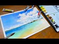 【水彩画】海の描き方全プロセス【初心者も安心】夏休みの宿題にも！
