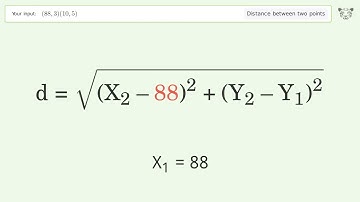 Find the distance between two points p1 (88,3) and p2 (10,5): Step-by-Step Video Solution