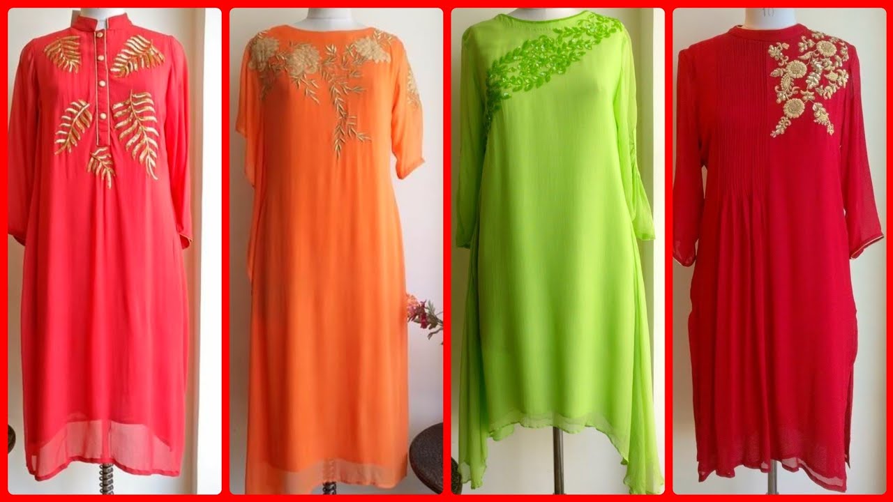 Exclusively Beautiful Plain Chiffon Embroidered Kurti Dress Designs 2020