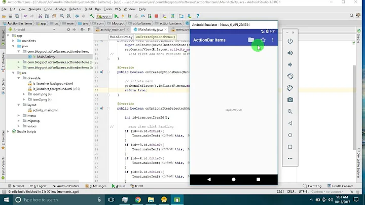 Android Studio - Add options menu in action bar and handle menu item clicks