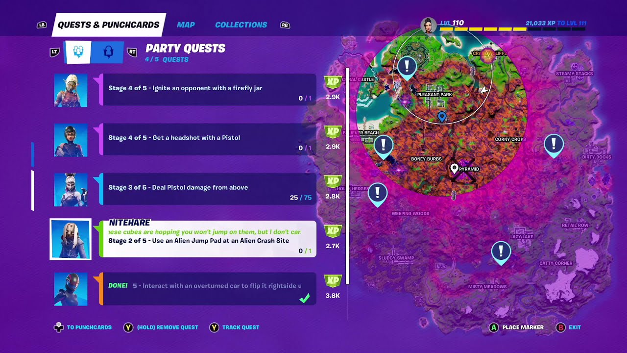 FORTNITE Nitehare Quest Stage 2 - Use an Alien Jump Pad at an Alien Crash Site |Gameplay Walkthrough