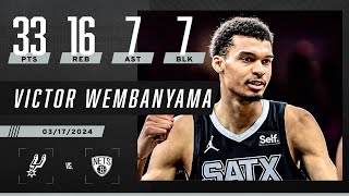 Victor Wembanyama's 33 PTS & 7 BLK LEAD COMEBACK vs. the Brooklyn Nets | NBA on ESPN