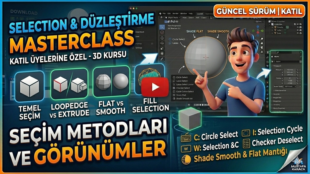 4 Modellemeye Giriş Loopedge Extrude Farkları Shade Smooth Shade Flat Selection Fill