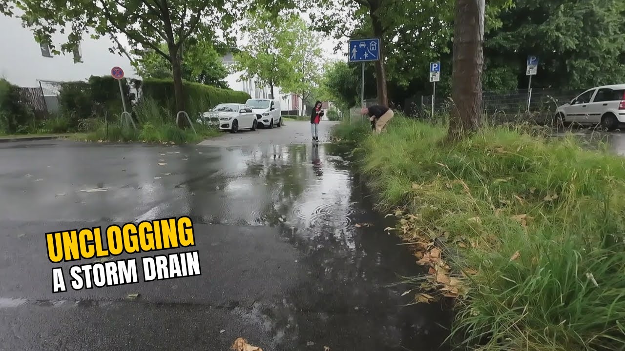 #049-2 Unclogging a storm drain after rain in Germany - YouTube