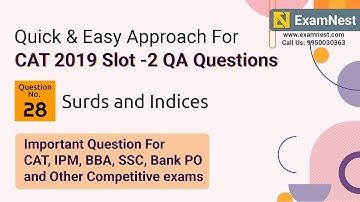 CAT 2019 Slot 2 QA Question Solution By Ajay Sharma | Question - 28 Surds and Indices
