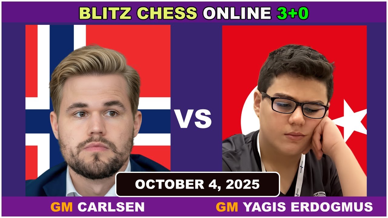 Magnus Carlsen vs Yagiz Kaan Erdogmus | Blitz Chess 3+0 | ChessCom | October 4, 2025
