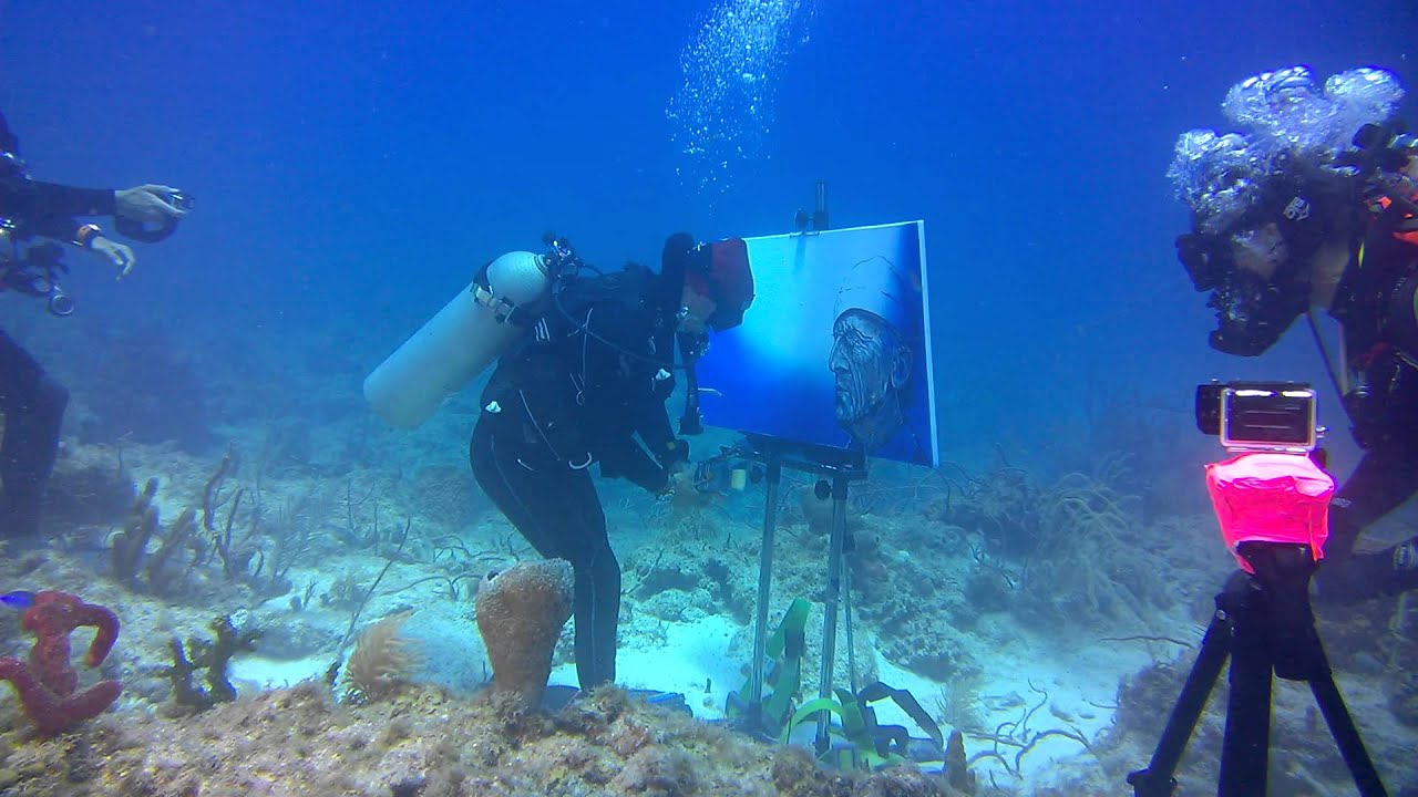 Artist Wyland paints underwater YouTube