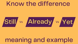 Still Vs Already Vs Yet | Know the difference Between Still, Already and Yet with Examples