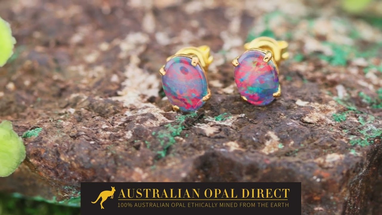 Gold Earrings, Green Earrings, Opal Stud Earrings - Australian Opal Direct | Worldwide Shipping