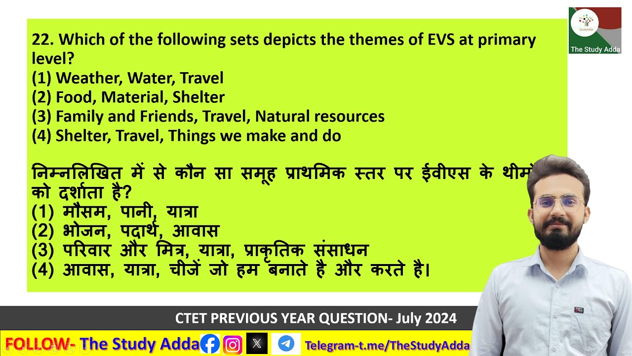 Which of the following sets depicts the themes of EVS at primary level? 1) Weather, Water, Travel