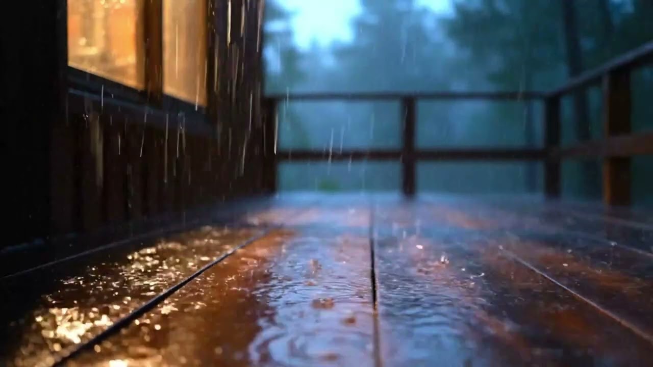 Rain on Cabin Window at Night | Relaxing Rain Ambience (1 Hour) | Rain ASMR - Leafy Raindrops
