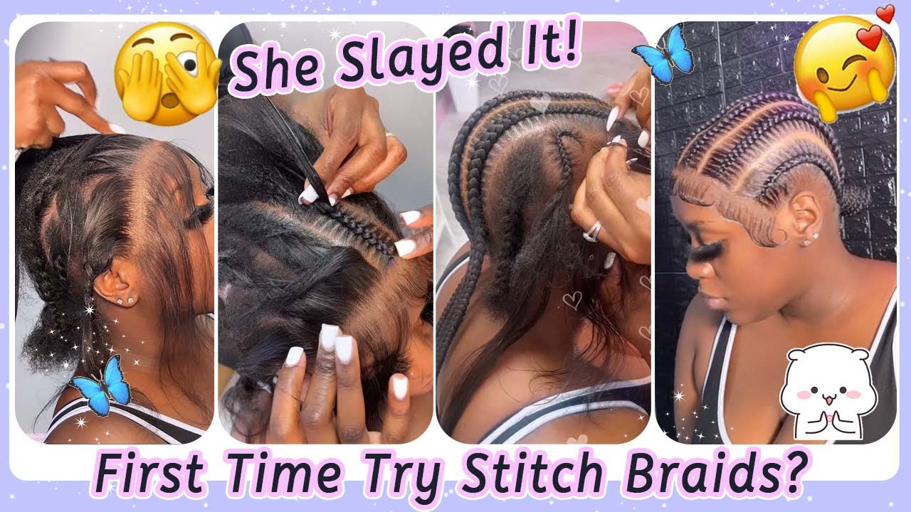 HOW TO: Stitch Braids On Frontal😯Neat Heart Braids w/ Low Buns Tutorial Ft.
