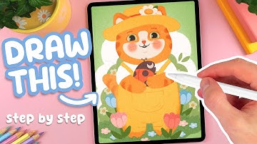 PROCREATE Tutorial - How to Draw a Cute Cat (FREE Template & Brushes!)