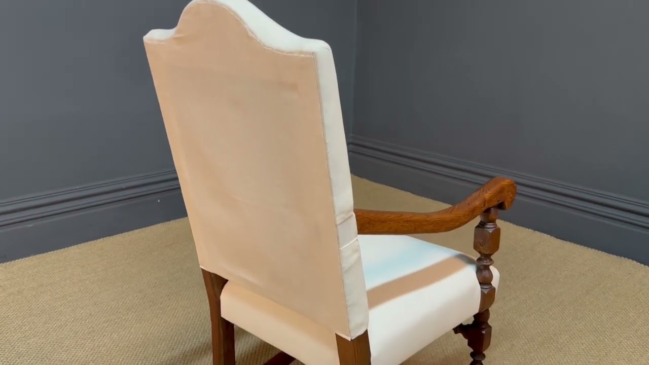 Antique English 17th Century Style Set of 10 Oak Upholstered Dining Chairs (Circa 1930) SKU 71245