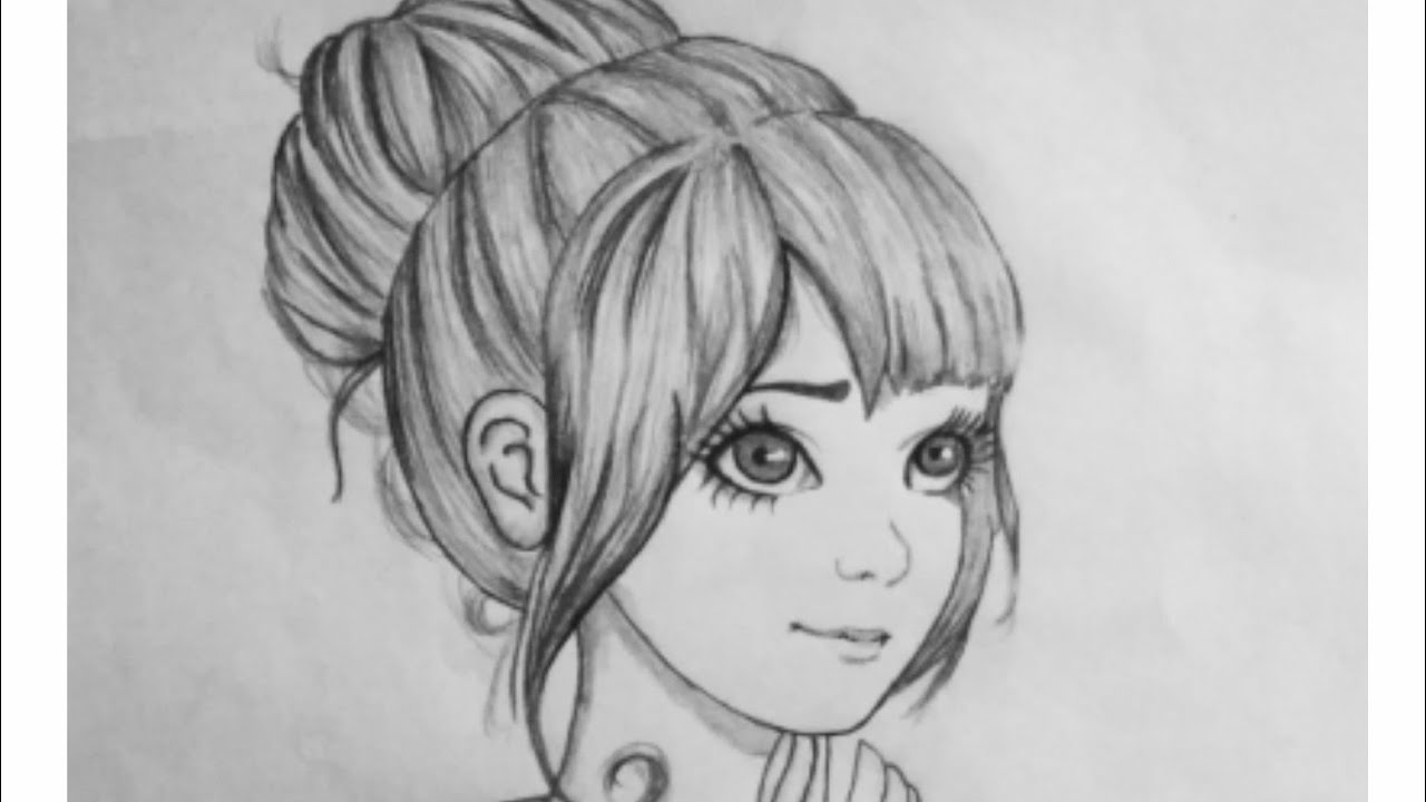 Cartoon girl face pencil sketch  Smail Jr