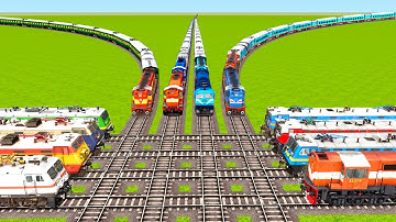TWELVE TRAINS CROSSING ON FLYING TRACKS AND DIFFERENT DIAMOND RAILWAY TRACKS|Train simulator|