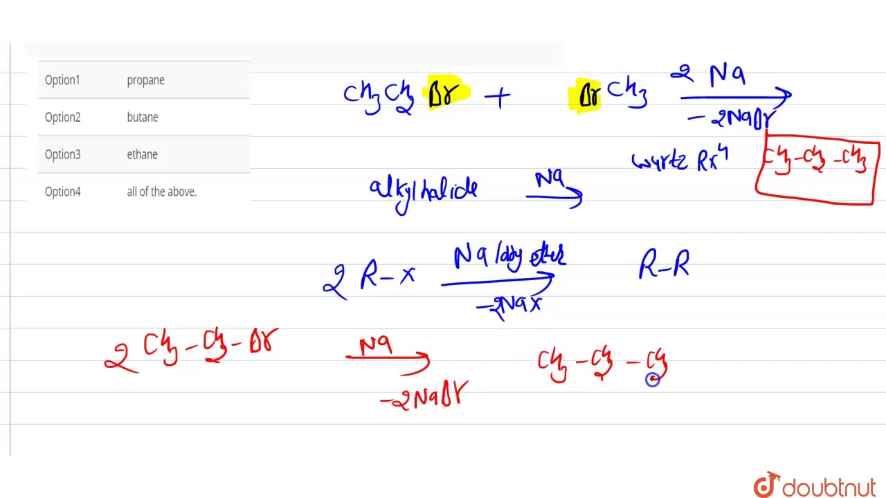Ethyl bromide , methyl bromide, and sodium will react to form YouTube